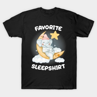 Cute Little Elephant Sleeping on the Moon Nap Favorite Sleep time Pajama T-Shirt